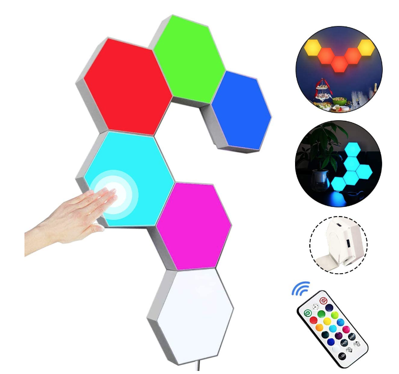 SET 6 Lampi modulare hexagon cu aprindere prin atingere Led RGB